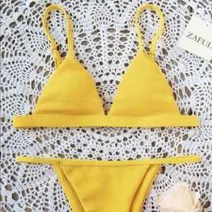 Spaghetti Strap High Cut Bikini Set - Yellow M